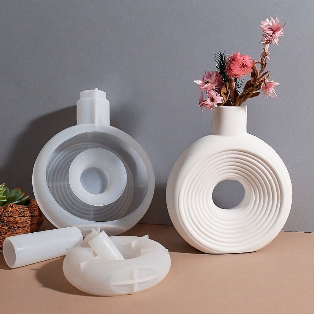 Potsticker Mold - Oval Şeritli Silikon Vazo Kalıbı Oymalı